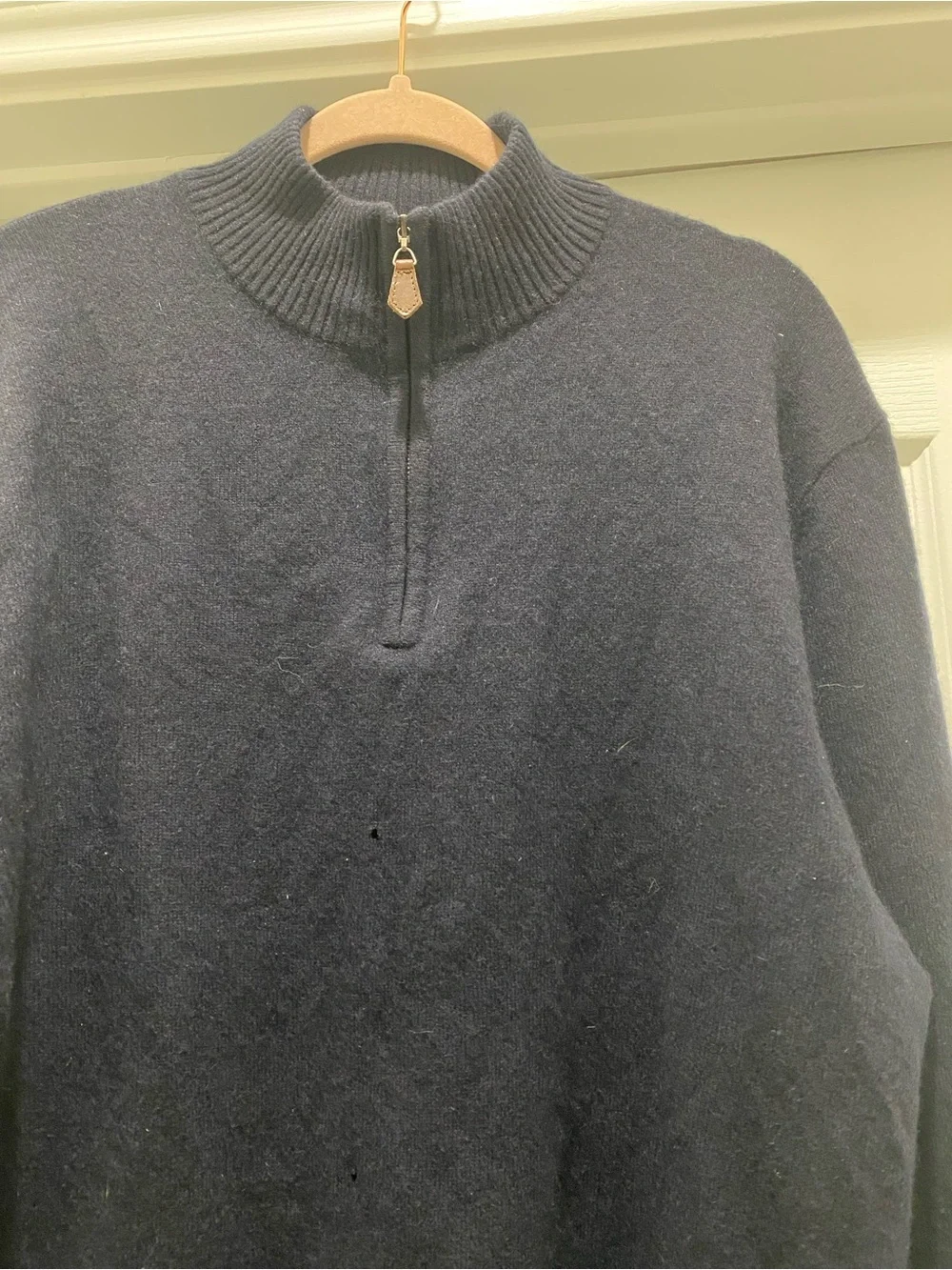 NWT Giasone Cashmere Navy Half-Zip Ribbed Mock Neckline Luxury Sweater XL Flaw